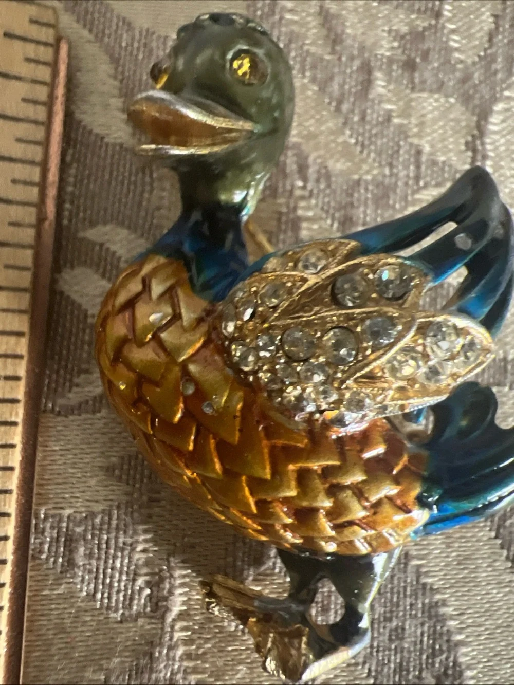 Vintage Enamel And Gold Tone Duck Brooch Pin Bird Brooch Rhinestone Duck Brooch